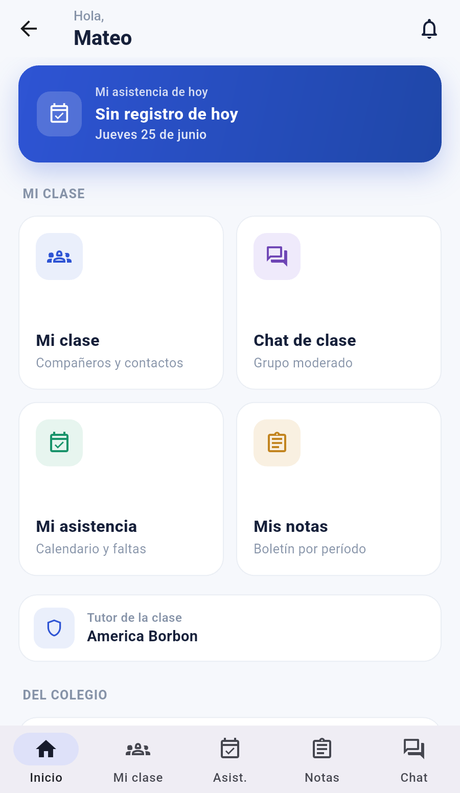 Panel del estudiante