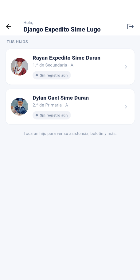 Lista de hijos vinculados a la cuenta de la familia
