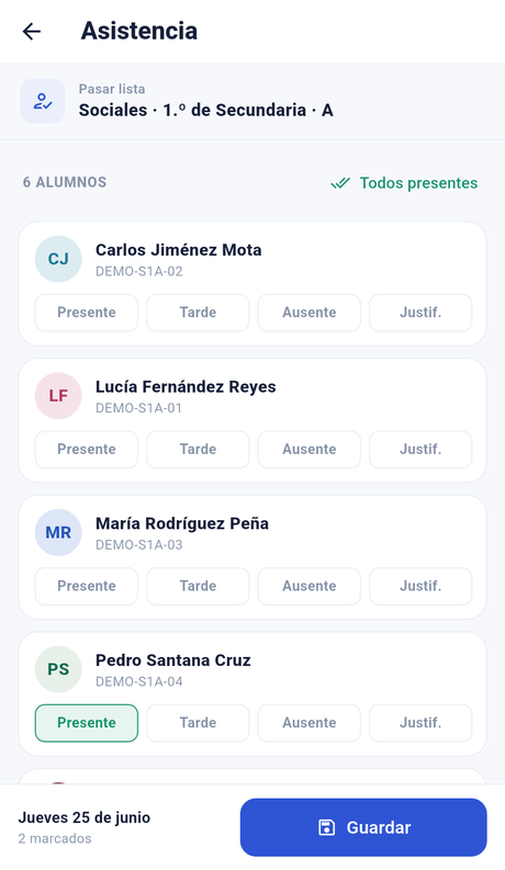 Pasar lista del docente